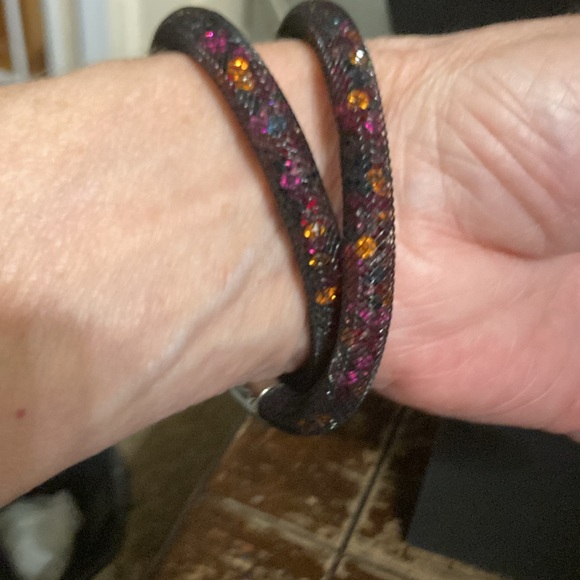 Swarovski choker / twist bracelet black mesh easy closure . Tiny crystal - Picture 5 of 8